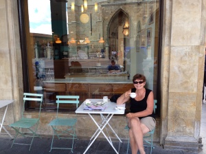 Jan having coffee opposite the cathedral