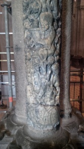 Finger marks in stone pillar